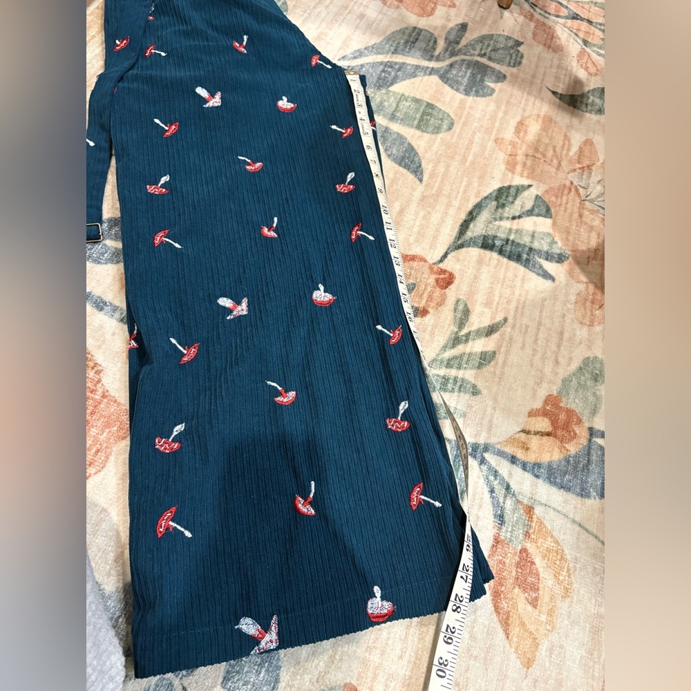 Cider Navy Blue Mushroom Embroidered Corduroy Overalls Jumpsuit - Picture 13 of 13
